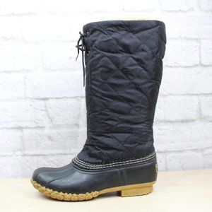 LL Bean 14'' Black Quilted Sherpa Lined Tall Nylon Duck Boots Size 6 M